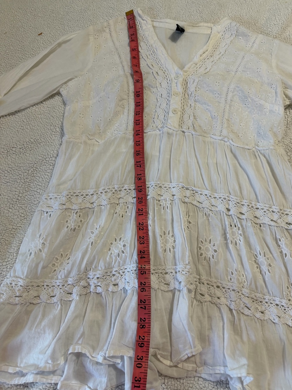Me 2 Magic White Eyelet Lace Tunic Mini Dress L 100% Cotton Boho Coverup India - Picture 7 of 11